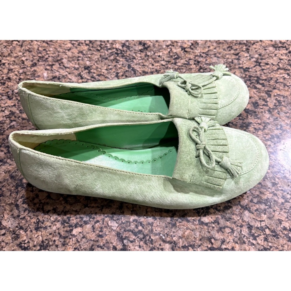 Bijou Womens 9M‎ Light Green Suede Fringe Tassel Loafers Flats 36-2655-3